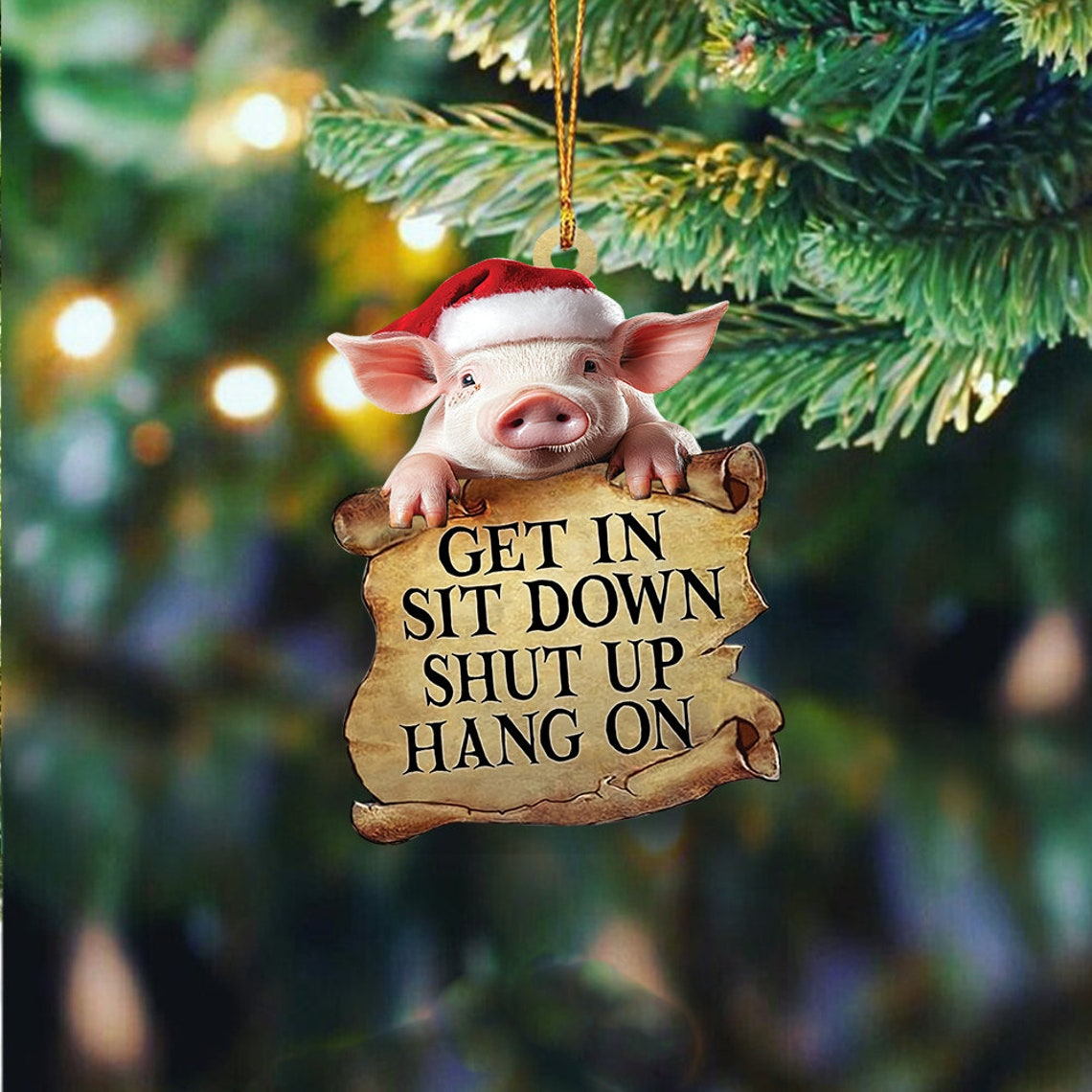 Cute Pig Get In Sit Down Shut Up Hang On Ornament, Pig Flat Car Hanging Christmas Ornament Decor