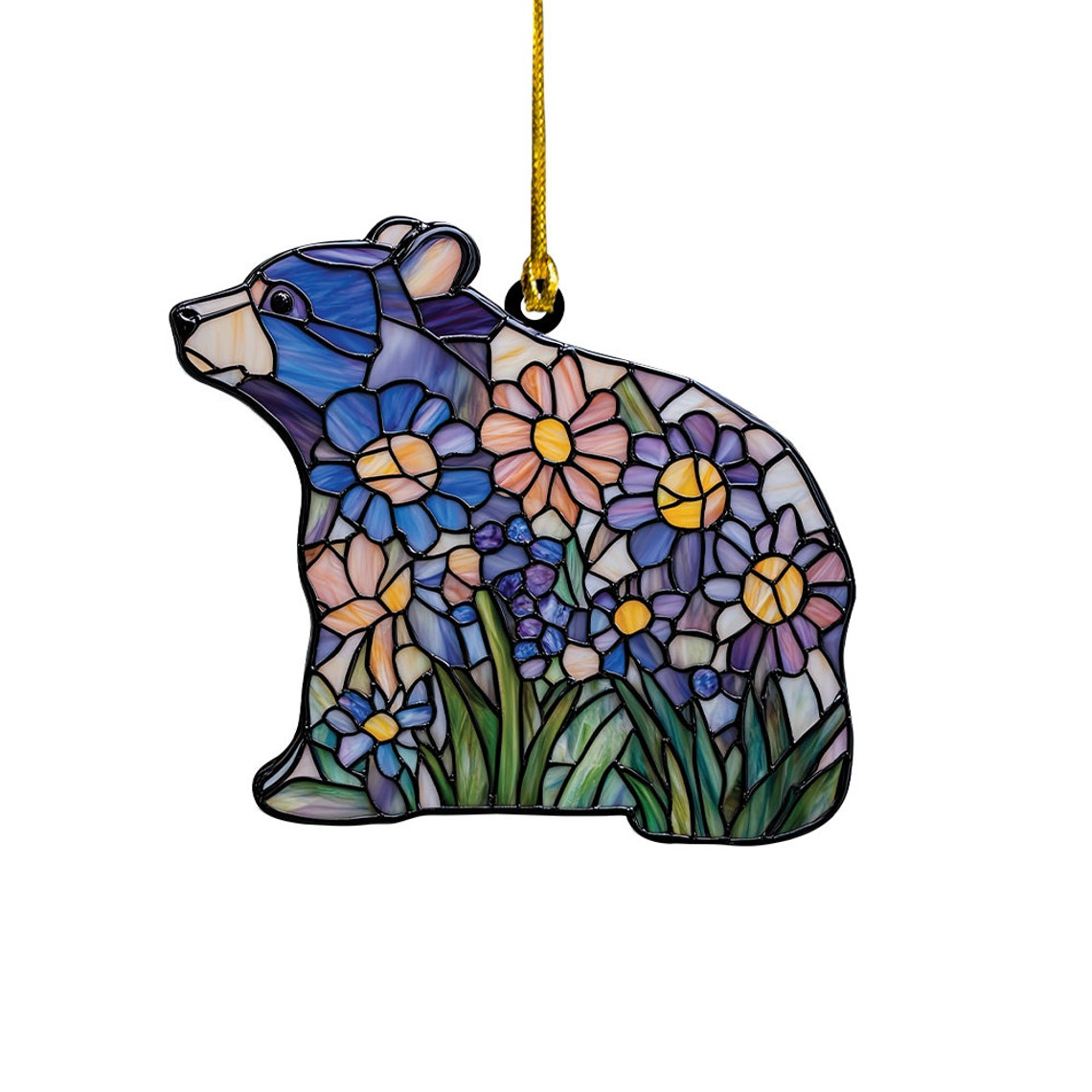 Bear Flower Suncatcher Ornament, Bear Flower Sun Light Catcher Decor