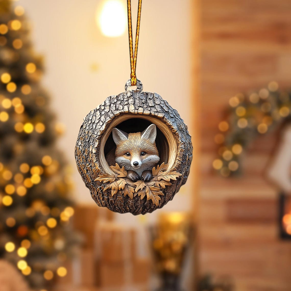 Fox Flat Hanging Christmas Ornament Decor, Fox Rearview Mirror Car Ornament Holiday Gift