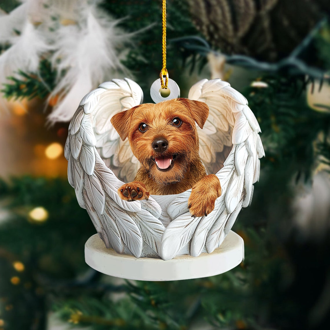 Norfolk Terrier Dog Angel Wings Hanging Ornament, Norfolk Terrier Dog Christmas Ornament