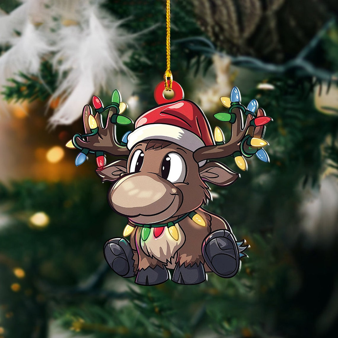 Cute Moose Christmas Lights Decor Ornament, Moose Hanging Christmas Tree Ornament Decor Gift