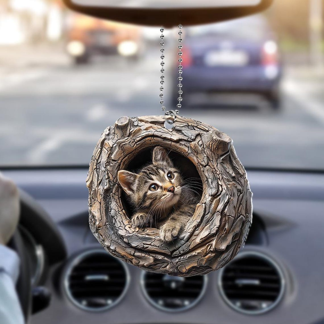 Cat Christmas Hanging Ornament, Cat Rearview Mirror Car Ornament Decor Holiday Gift