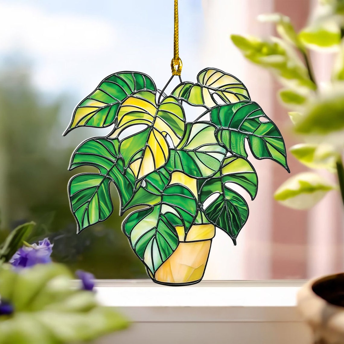 Monstera Leaves Hanging Suncatcher, Unique Leaves Hanging Ornament Home Decor Gift