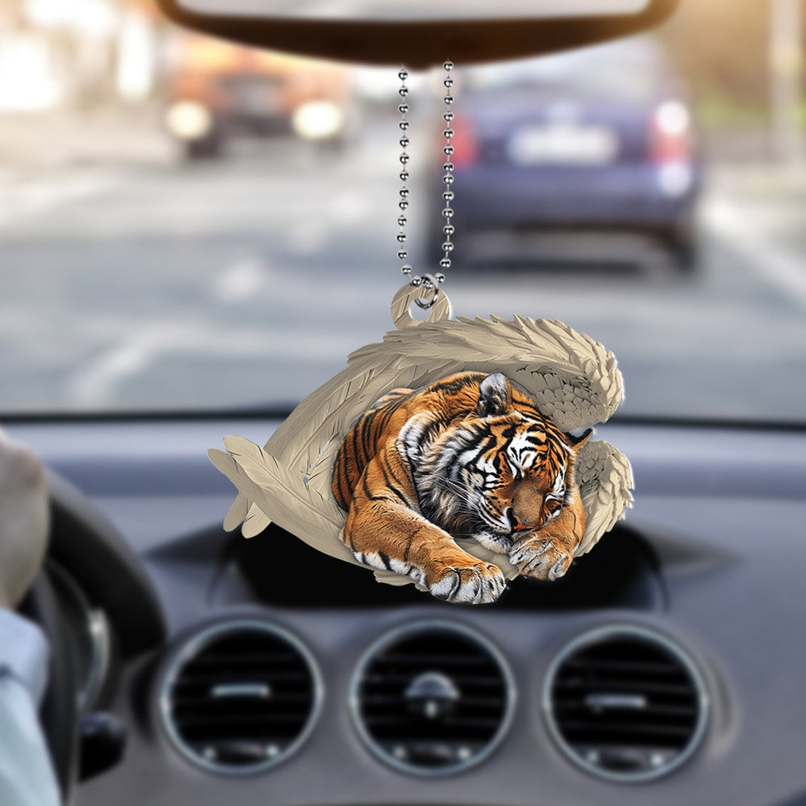 Tiger Sleeping Angel Christmas Ornament Decor, Tiger Angel Wings Car Ornament Decor Gift