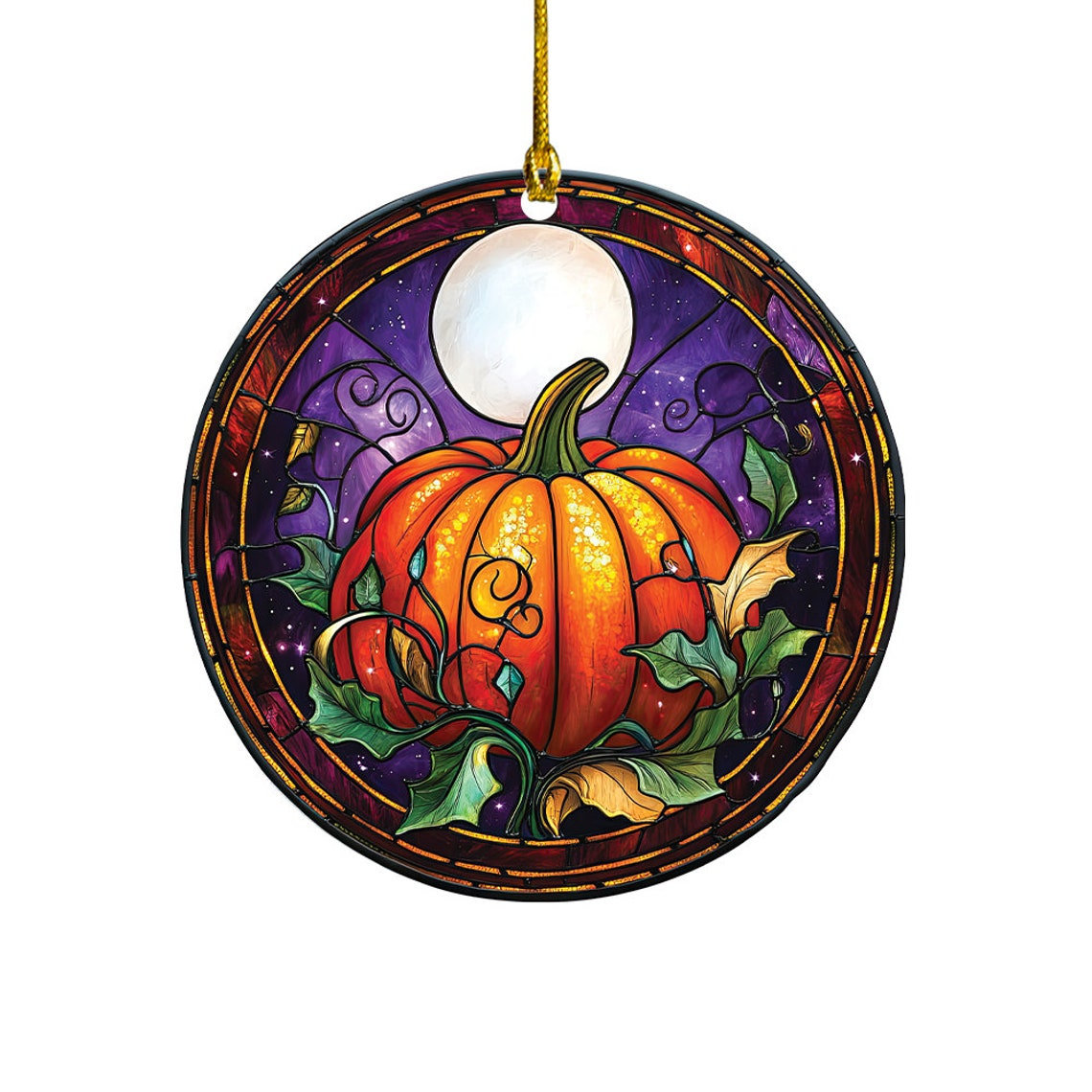 Pumpkin on the Moon Circle Suncatcher, Halloween Pumpkin Home Decor