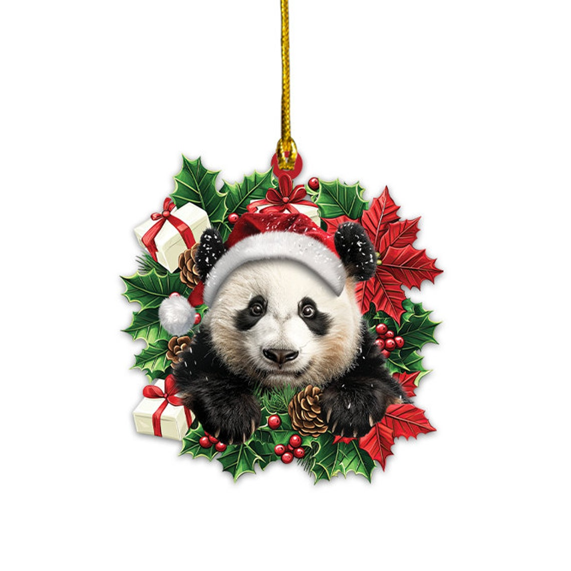 Panda Hanging Christmas Wreath Ornament, Panda Rearview Mirror Car Ornament Decor Gift