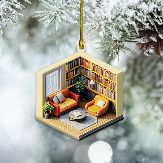 Vintage Reading Room Christmas Ornament, Librarian Christmas Ornament Decor Gift