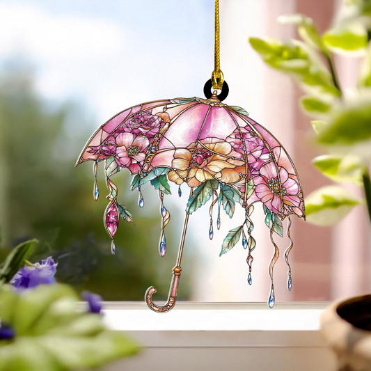 Floral Umbrella Hanging Suncatcher Ornament, Cute Floral Umbrella Hanging Decor