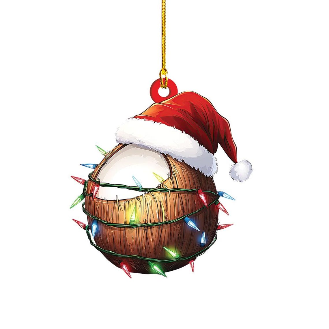 Coconut Christmas Tree Lights Ornament,  Coconut Flat Hanging Christmas Ornament Deocor