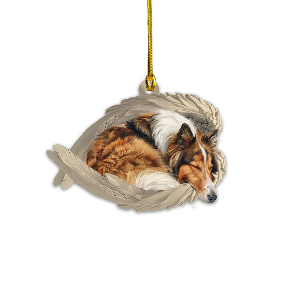 Rough Collie Dog Sleeping Angel Wings Ornament, Rough Collie Dog Christmas Ornament Decor Gift