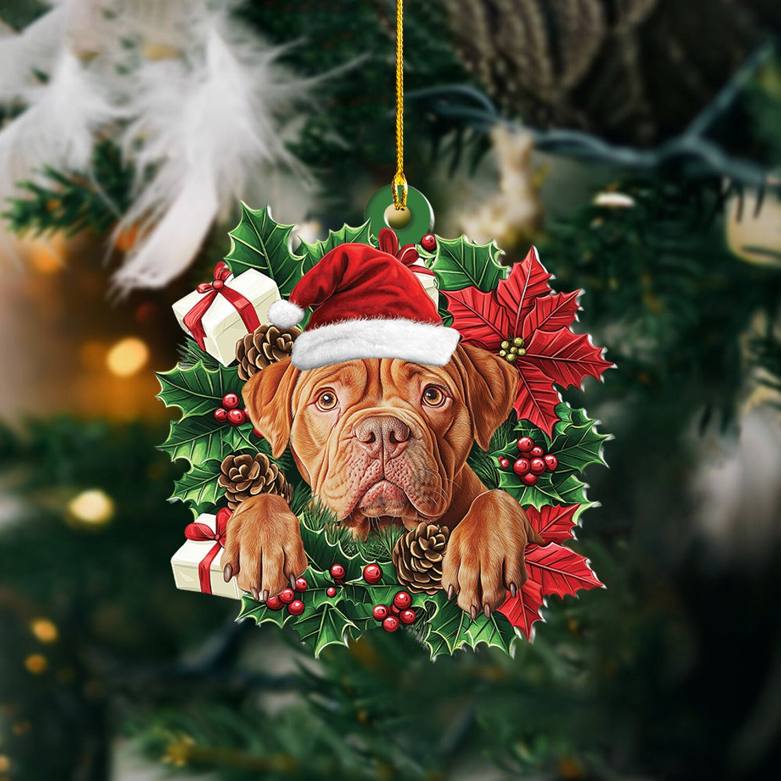 Dogue de Bordeaux Dog Christmas Wreath Ornament, Dogue de Bordeaux Dog Car Ornament Gift