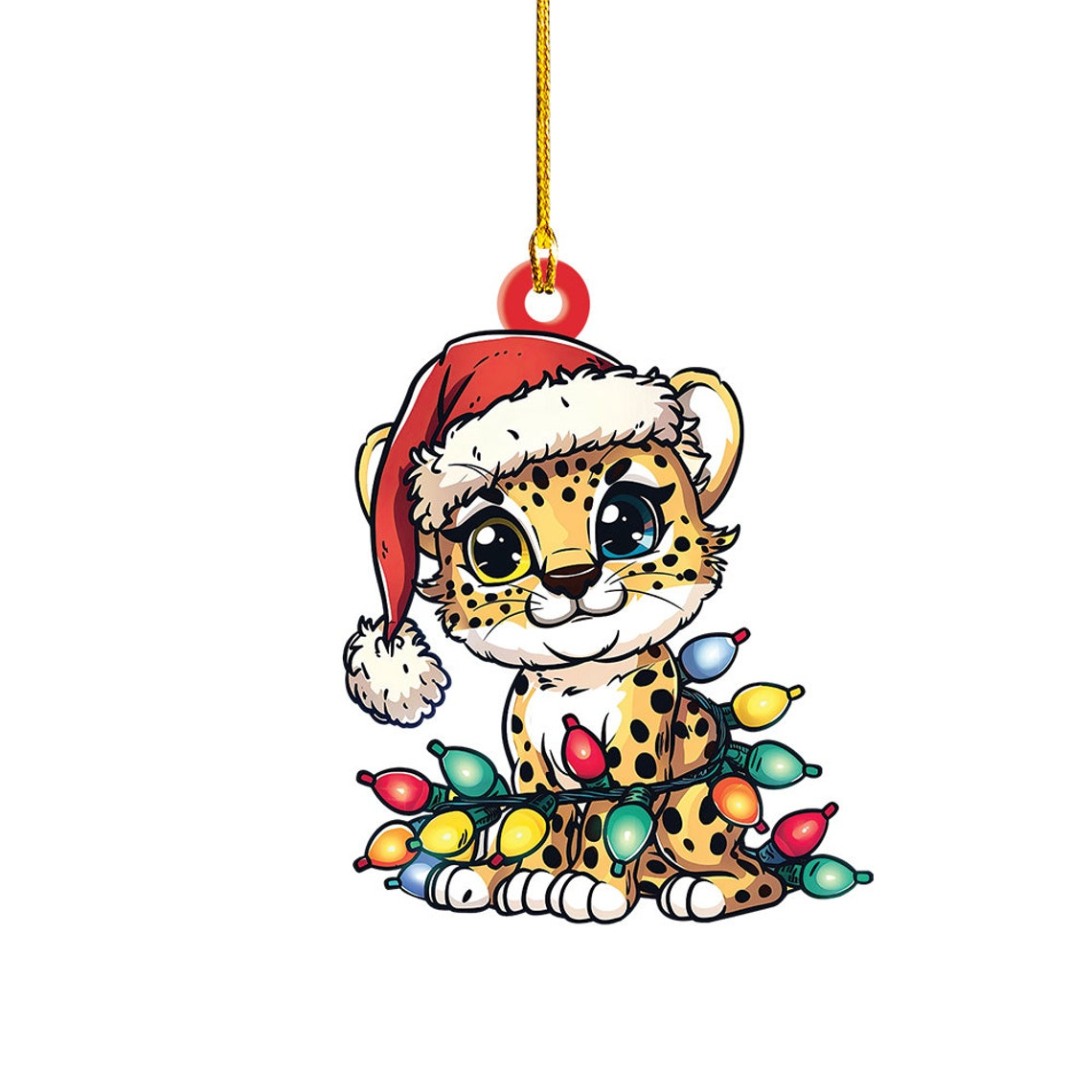 Cute Cheetah Christmas Lights Ornament Decor, Cheetah Hanging Christmas Tree Ornament Gift