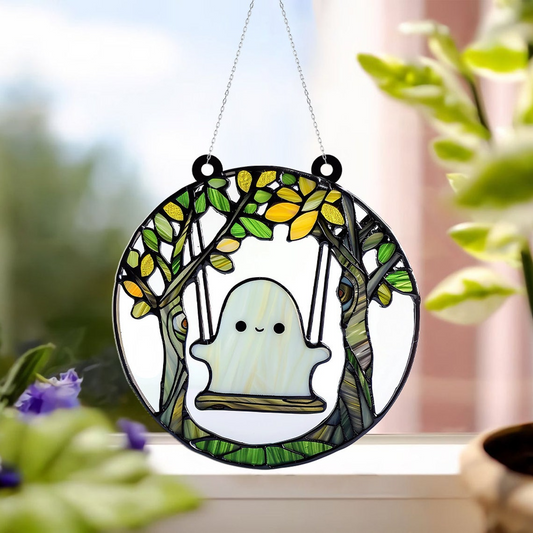 Funny Ghost Halloween Window Suncatcher Ornament, Classic Ghost Hanging Ornament