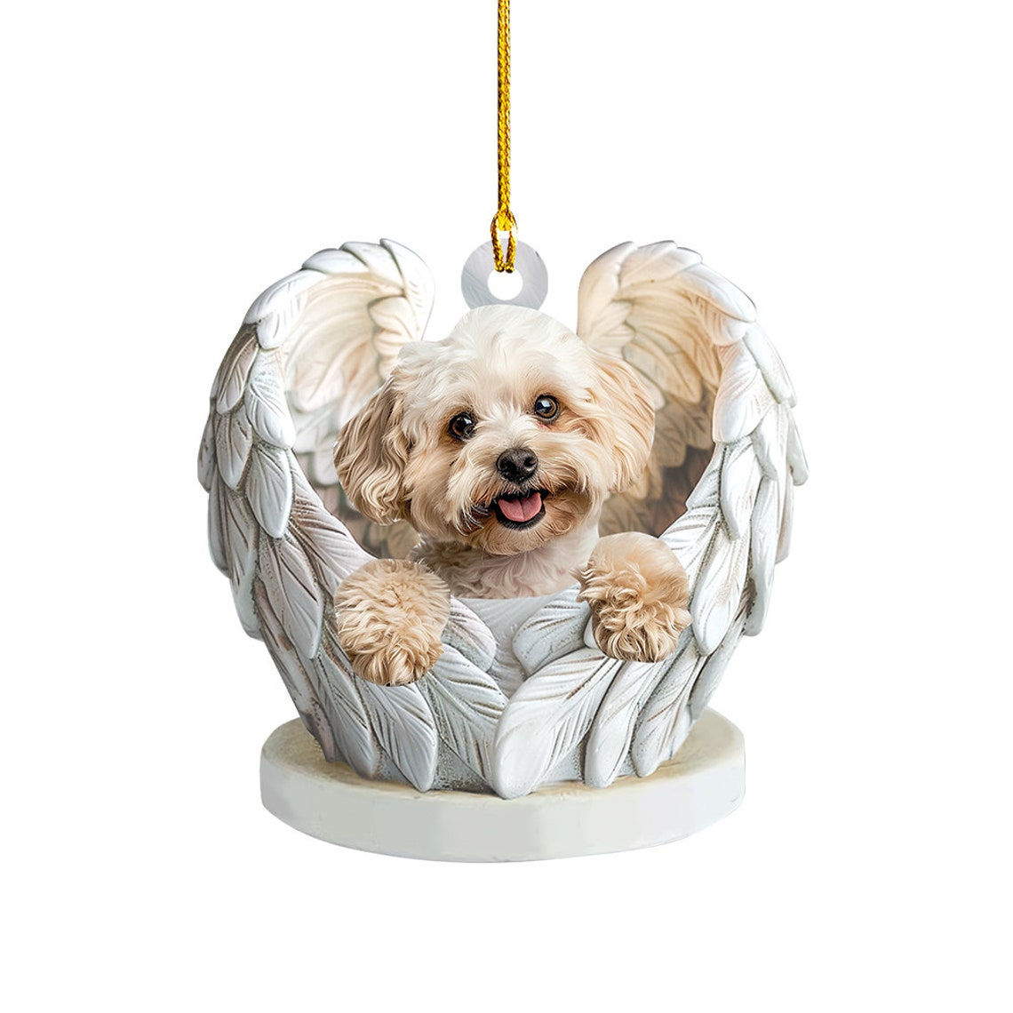 Maltipoo Dog Angel Wings Christmas Ornament, Cute Dog Hanging Christmas Ornament Gift