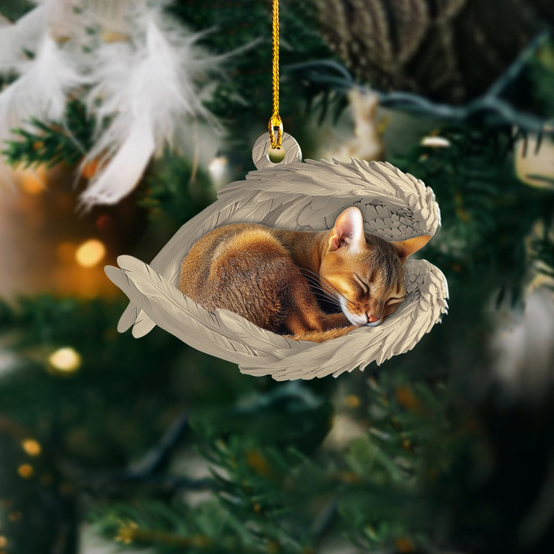 Abyssinian Cat Sleeping Angel Ornament Gift, Cute Cat Angel Hanging Christmas Ornament Gift