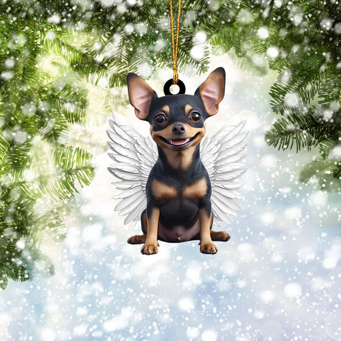 Chihuahua Dog Angel Wings Christmas Ornament, Chihuahua Dog Hanging Christmas Ornament Gift