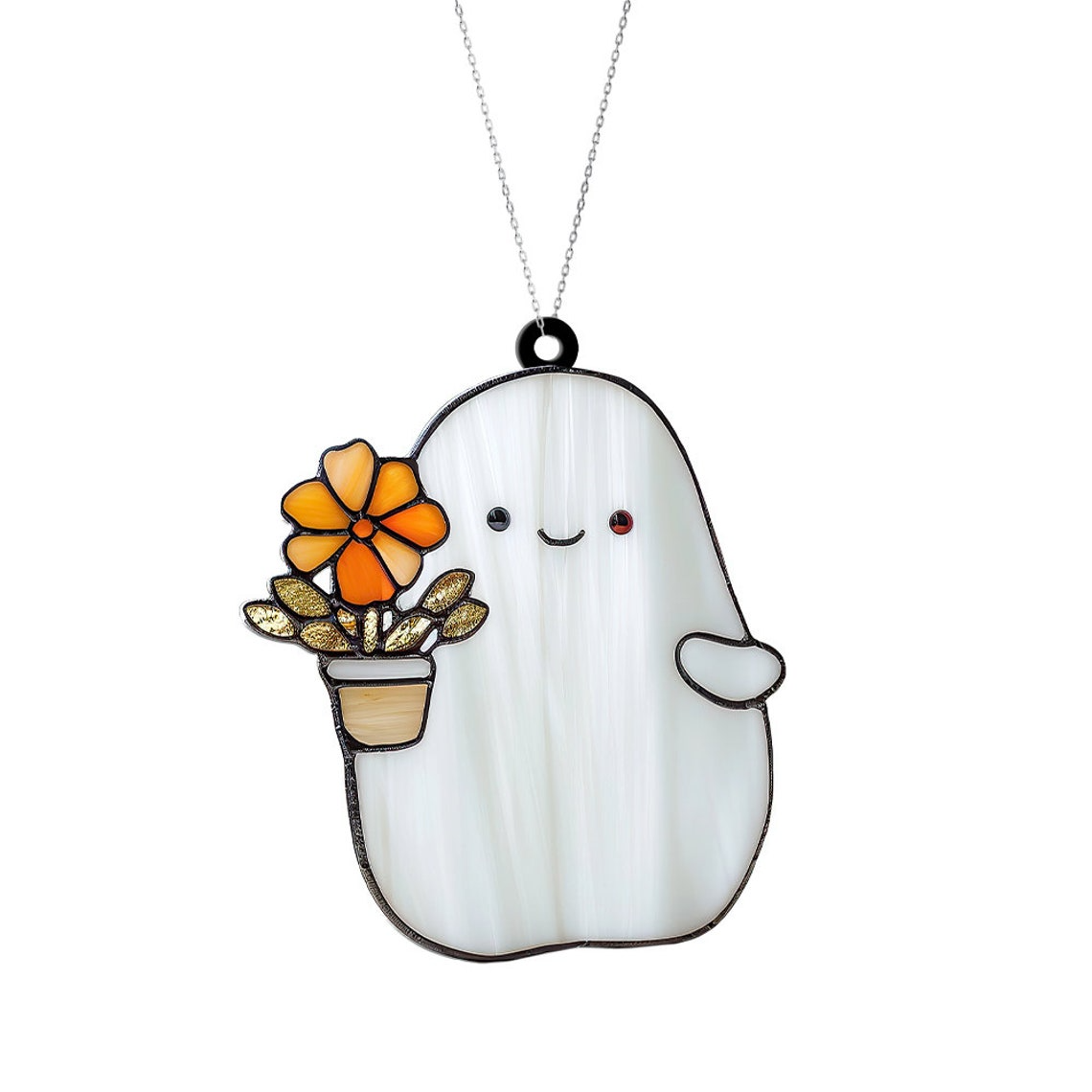 Cute Ghost Flower Suncatcher Ornament, Ghost Gardener Flower Ornament Decor