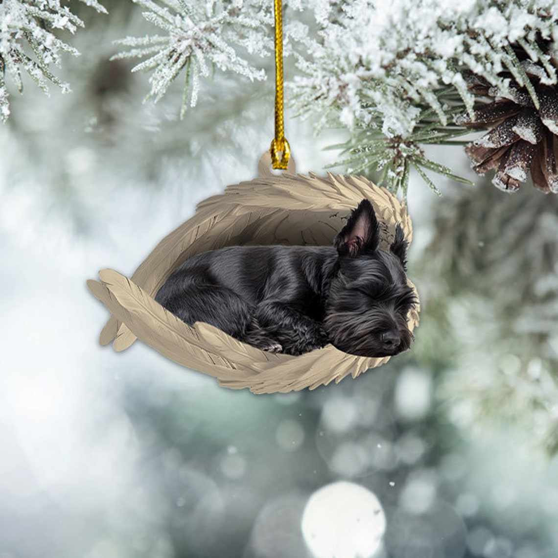 Scottish Terrier Dog Sleeping Angel Wings Ornament, Cute Dog Christmas Ornament Decor