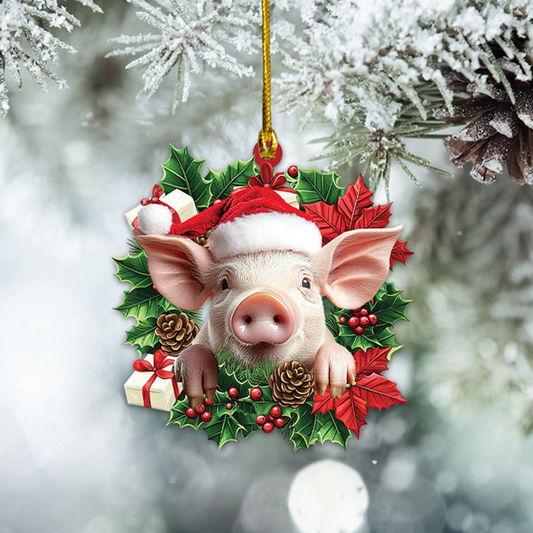 Cute Pig Hanging Christmas Wreath Ornament, Pig Christmas Tree Ornament Decor Gift