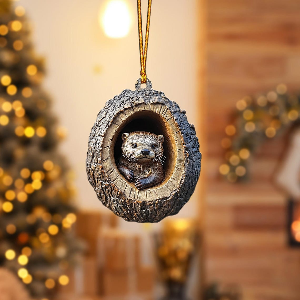 Otter Christmas Ornament Decor Holiday Gift, Otter Rearview Mirror Car Hanging Ornament