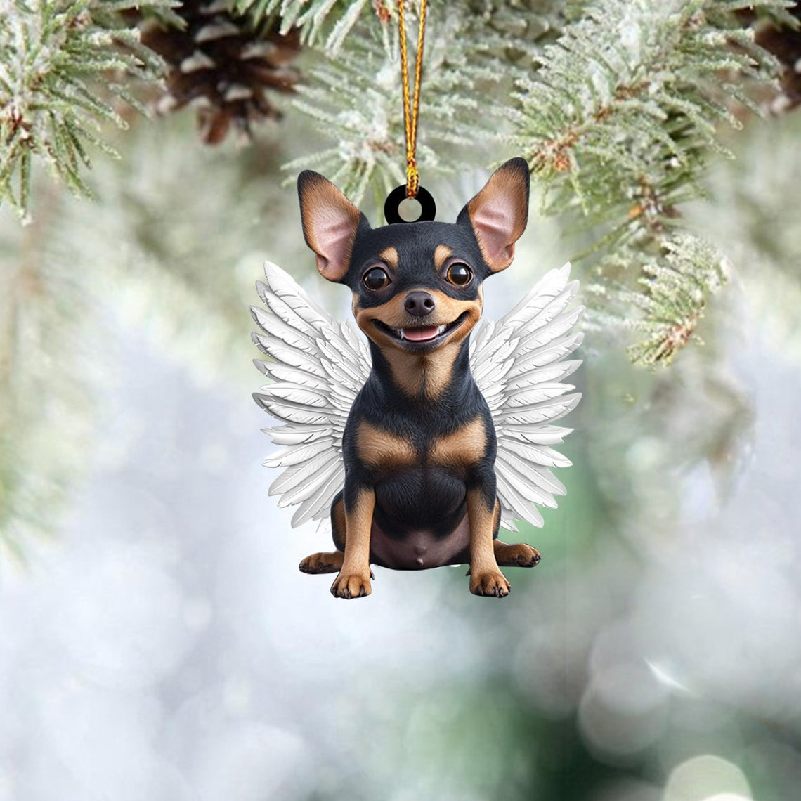 Chihuahua Dog Angel Wings Christmas Ornament, Chihuahua Dog Hanging Christmas Ornament Gift