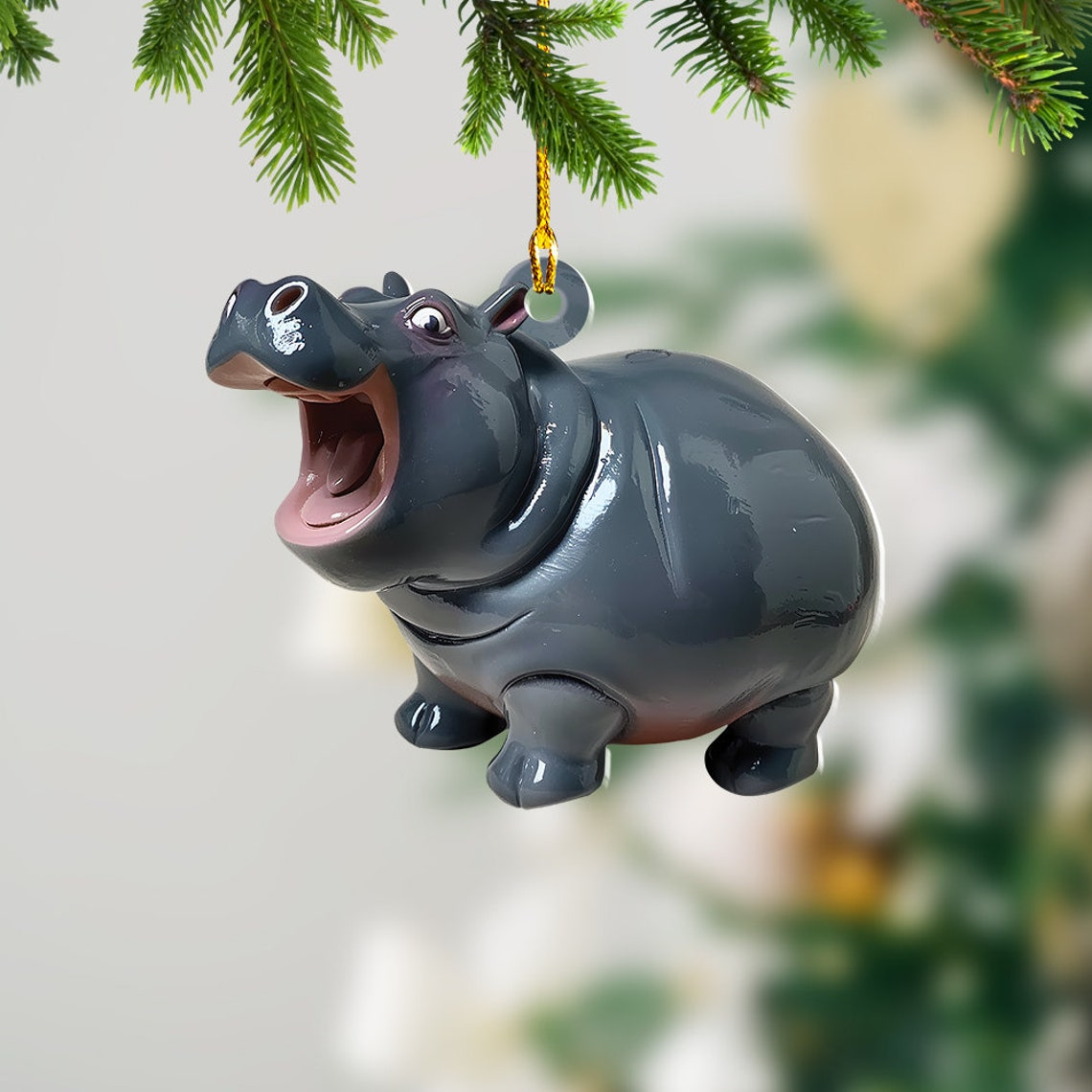 Christmas Baby Hippo Hanging Ornament Gift, Pygmy Hippo Funny Christmas Ornament Decor Holiday