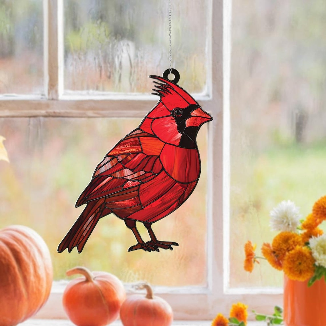 Bird Red Cardinal Suncatcher Ornament, Cardinal Christmas Ornament