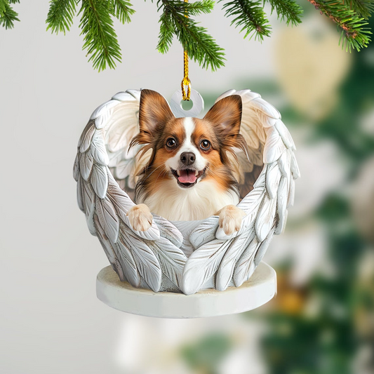 Papillon Dog Angel Wings Christmas Ornament, Papillon Dog Christmas Ornament Decor Holiday Gift