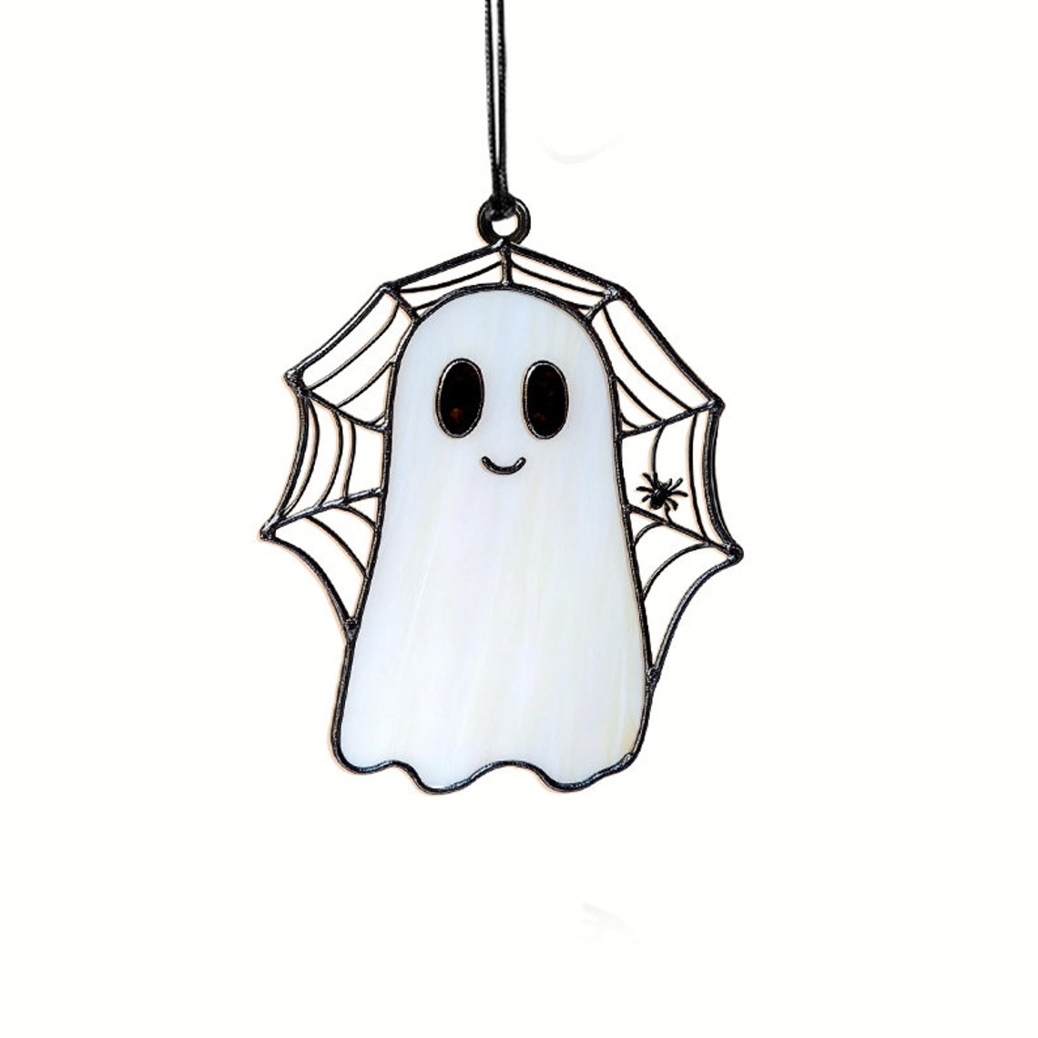 Funny Ghost With Spider Web Halloween Suncatcher, Funny Ghost Hanging Decor