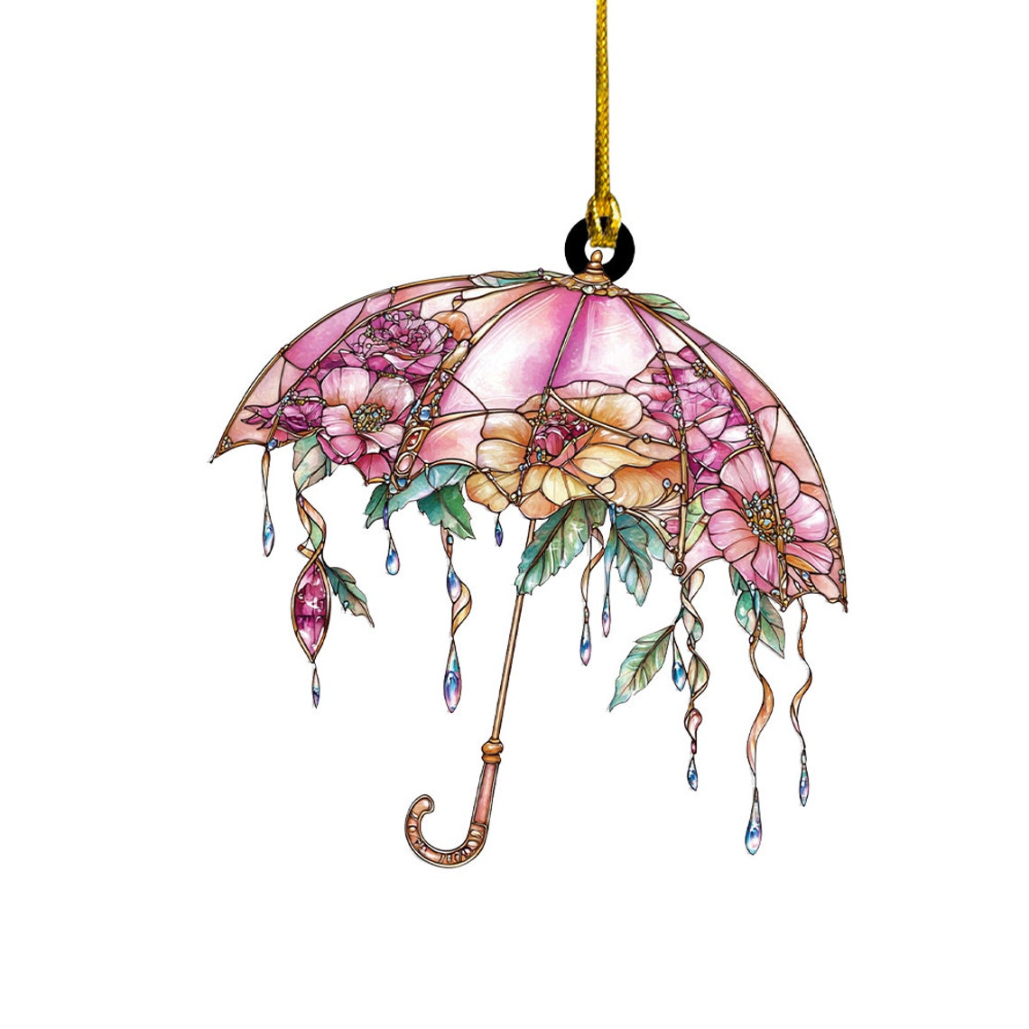 Floral Umbrella Hanging Suncatcher Ornament, Cute Floral Umbrella Hanging Decor