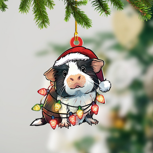 Guinea Pig Hanging Christmas Lights Ornament, Guinea Pig Wearing Hat Santa Christmas Ornament Gift