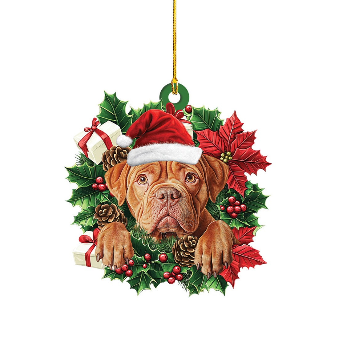 Dogue de Bordeaux Dog Christmas Wreath Ornament, Dogue de Bordeaux Dog Car Ornament Gift