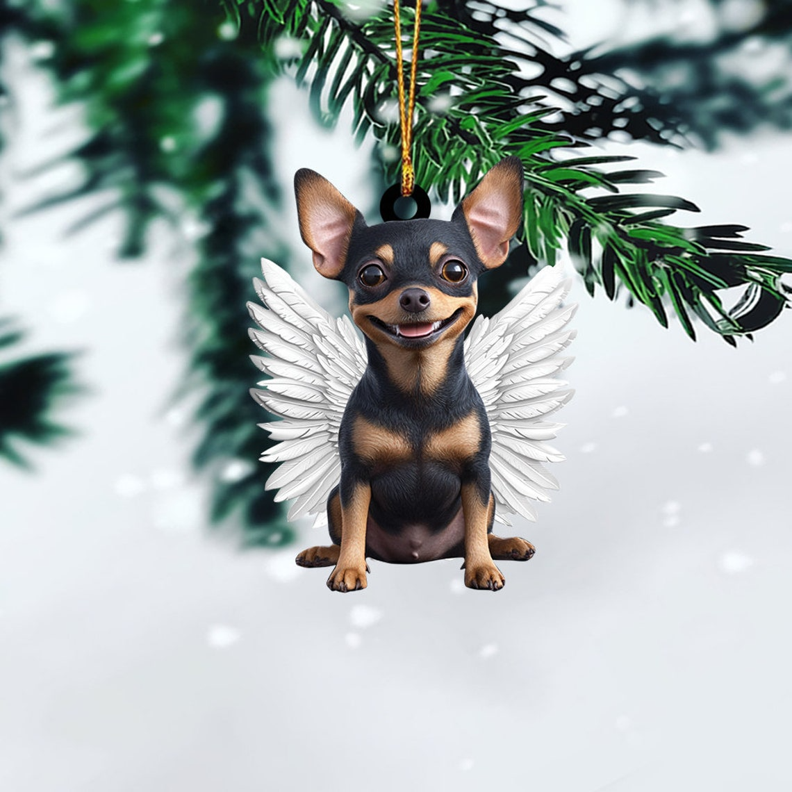 Chihuahua Dog Angel Wings Christmas Ornament, Chihuahua Dog Hanging Christmas Ornament Gift