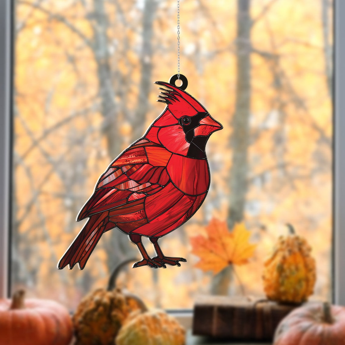 Bird Red Cardinal Suncatcher Ornament, Cardinal Christmas Ornament