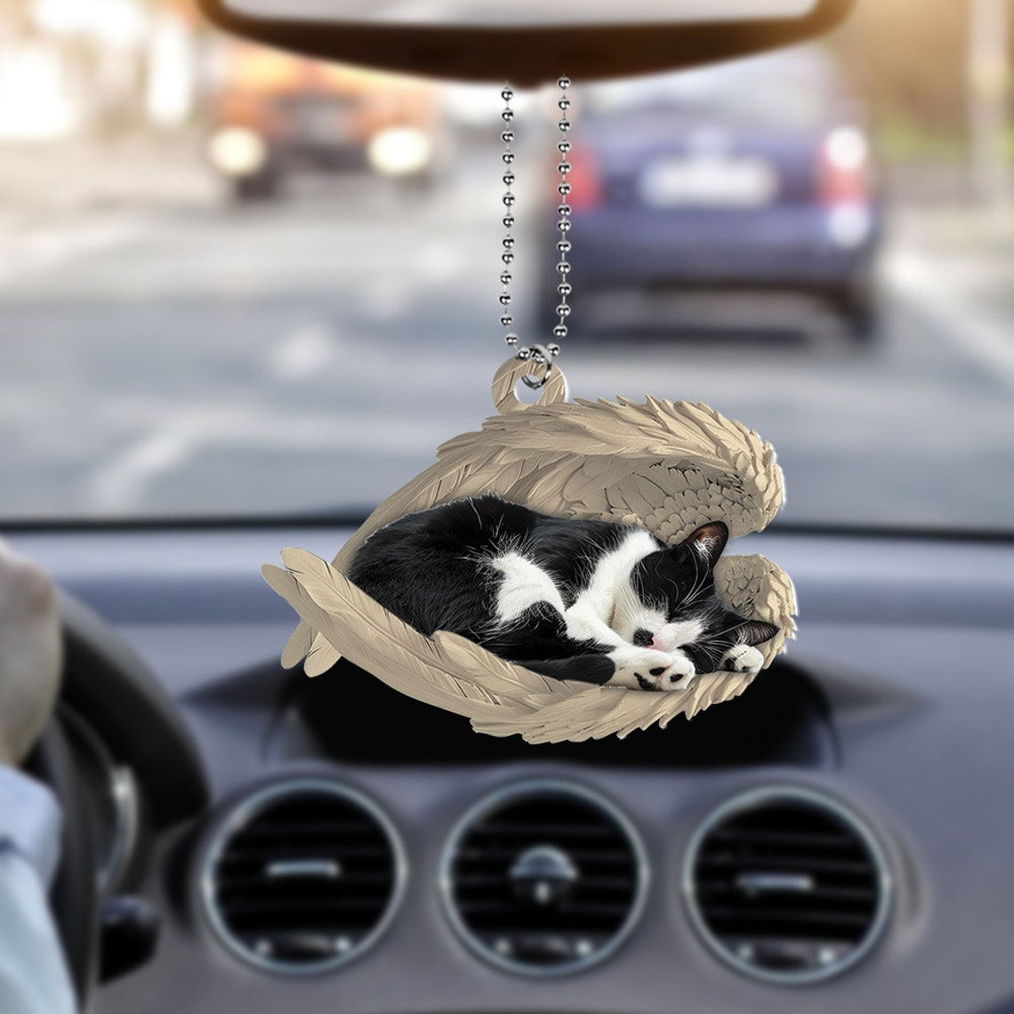 Cute Tuxedo Cat Sleeping Angel Christmas Ornament, Tuxedo Cat Angel Wings Ornament Decor Gift