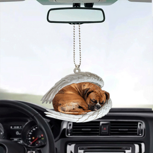 Boxer Dog Angel Wings Car Ornament, Cute Boxer Dog Christmas Hanging Decor Ornament