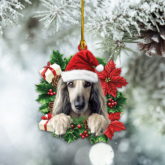 Afghan Hound Dog Hanging Christmas Wreath Ornament, Christmas Afghan Hound Dog Ornament Decor Gift