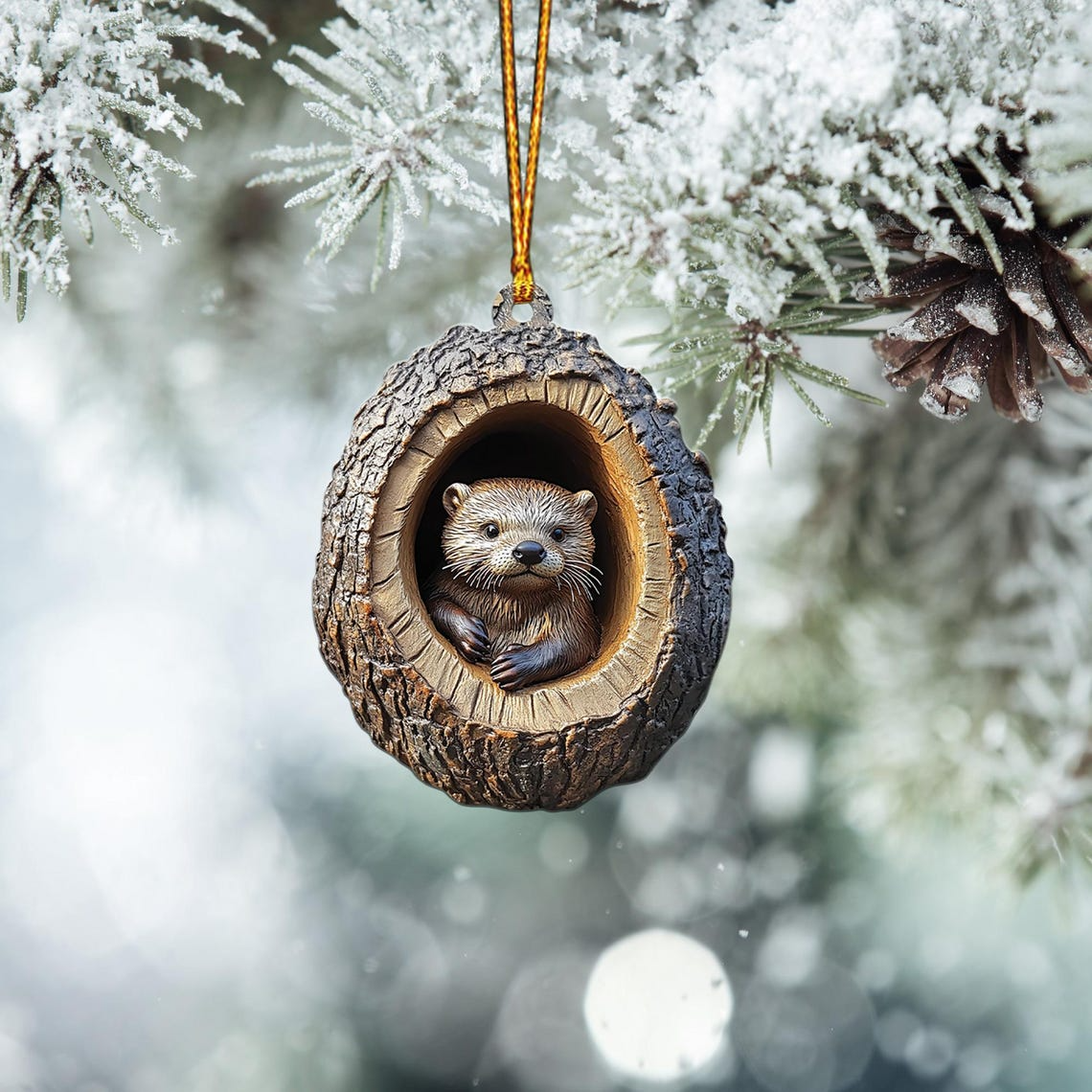 Otter Christmas Ornament Decor Holiday Gift, Otter Rearview Mirror Car Hanging Ornament