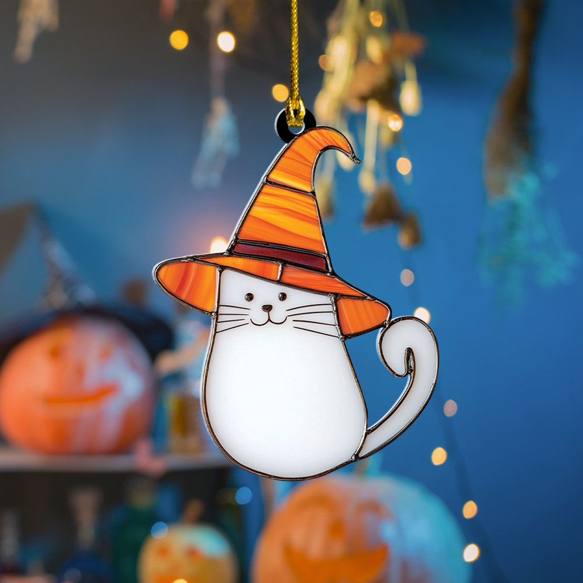 Cute Ghost Cat Halloween Suncatcher, Cute Ghost Cat Window Hanging Decor