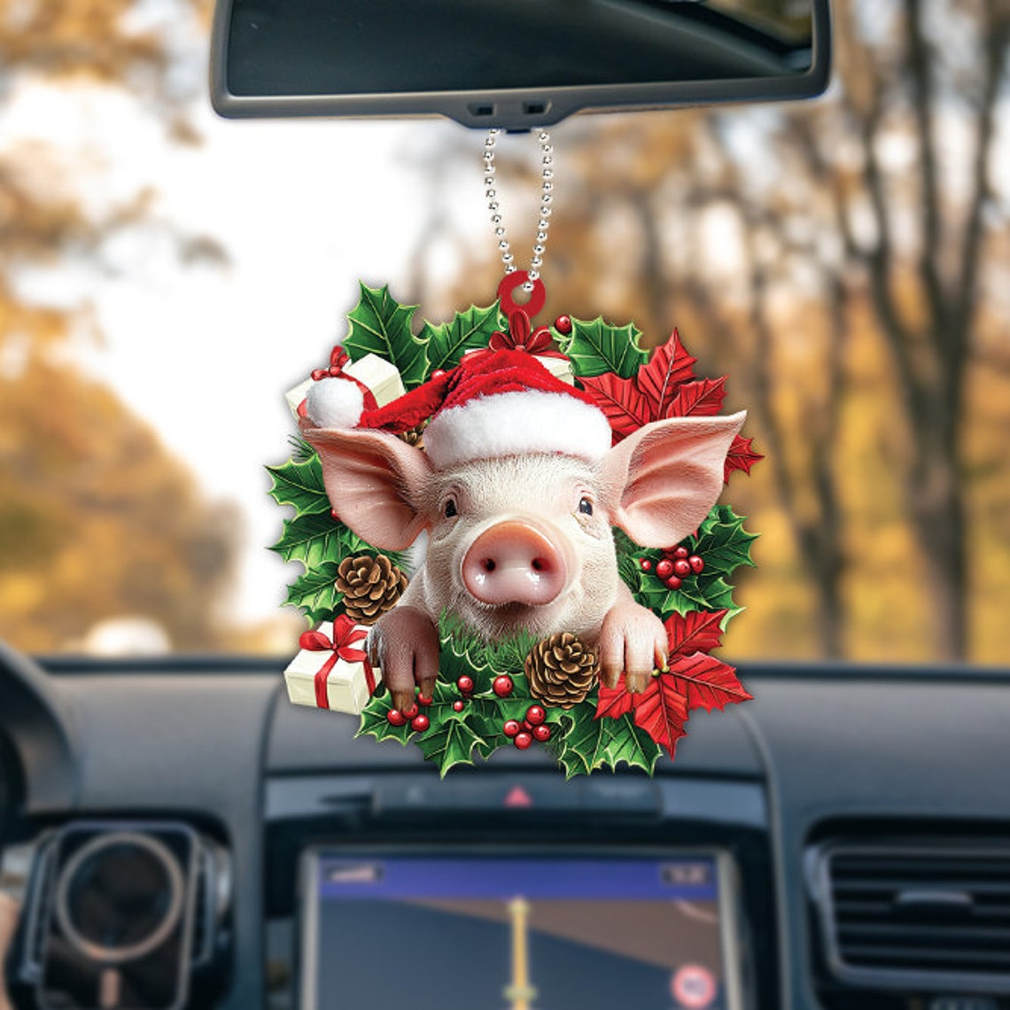 Cute Pig Hanging Christmas Wreath Ornament, Pig Christmas Tree Ornament Decor Gift