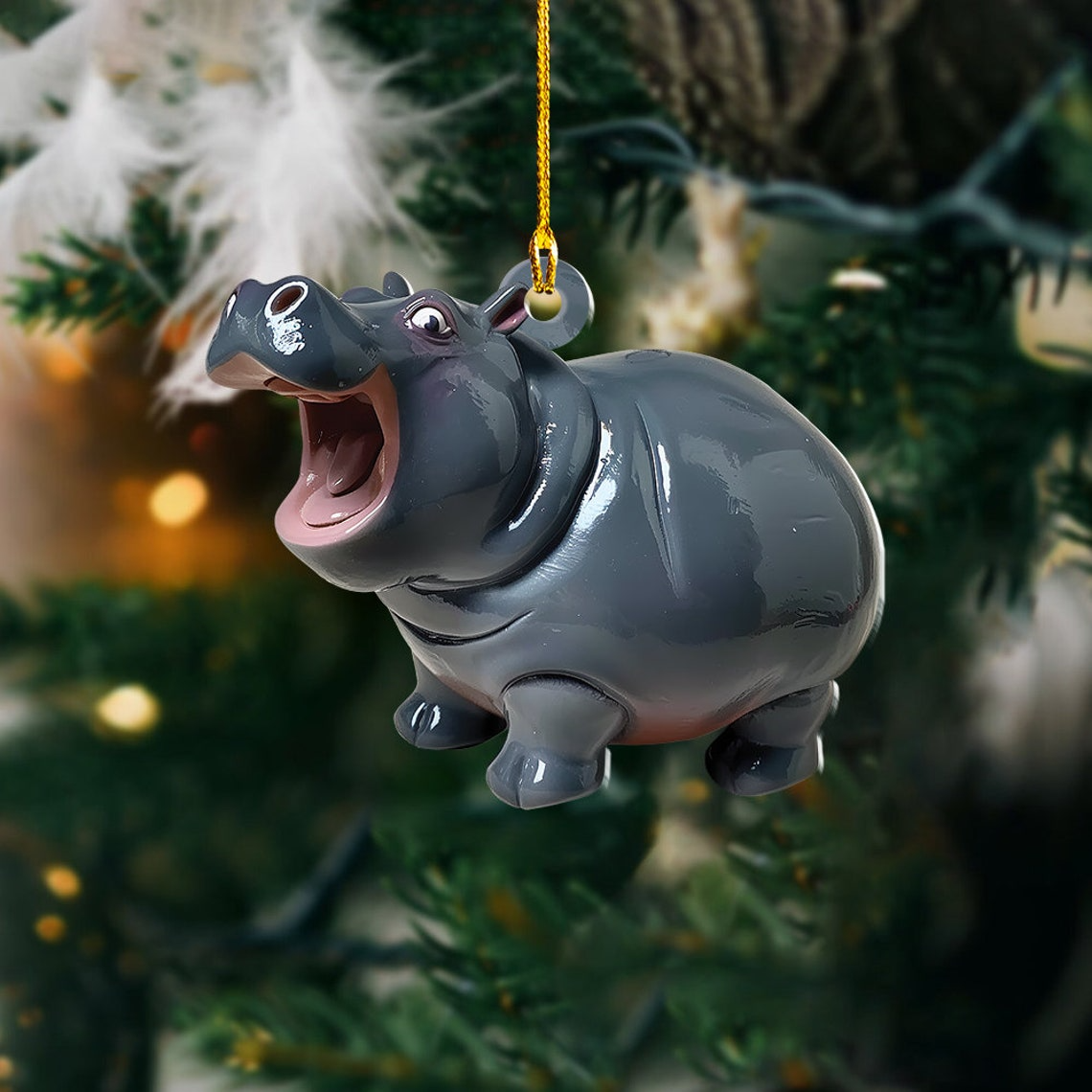 Christmas Baby Hippo Hanging Ornament Gift, Pygmy Hippo Funny Christmas Ornament Decor Holiday