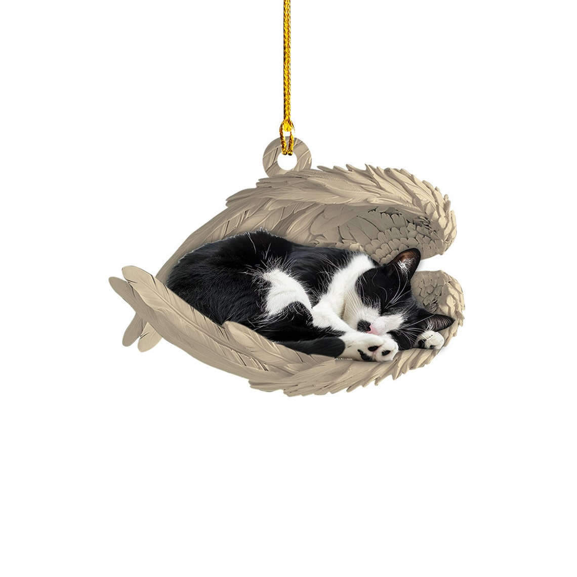 Cute Tuxedo Cat Sleeping Angel Christmas Ornament, Tuxedo Cat Angel Wings Ornament Decor Gift