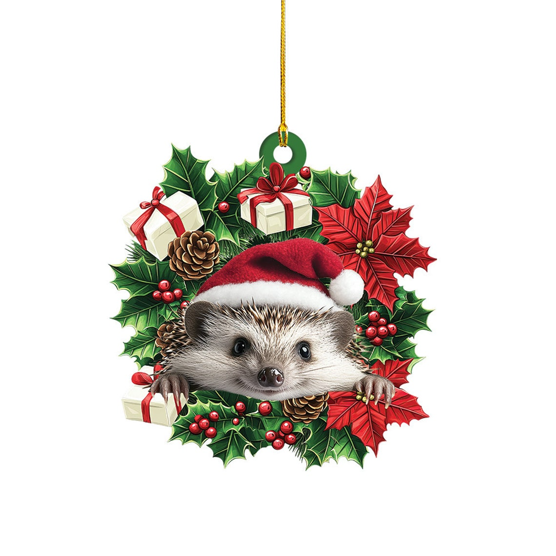 Hedgehog Christmas Tree Wreath Ornament, Hedgehog Rearview Mirror Car Ornament Decor