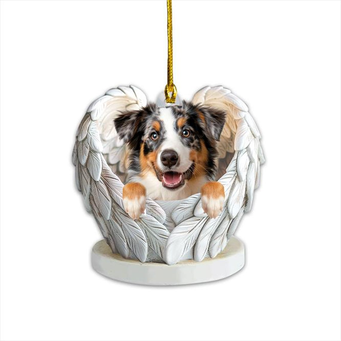 Australian Cute Shepherd Dog Angel Wings Decor Ornament, Shepherd Dog Flat Christmas Ornament Gift