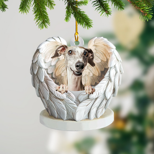 Whippet Dog Angel Wings Christmas Ornament Gift, Cute Whippet Dog Christmas Ornament Decor