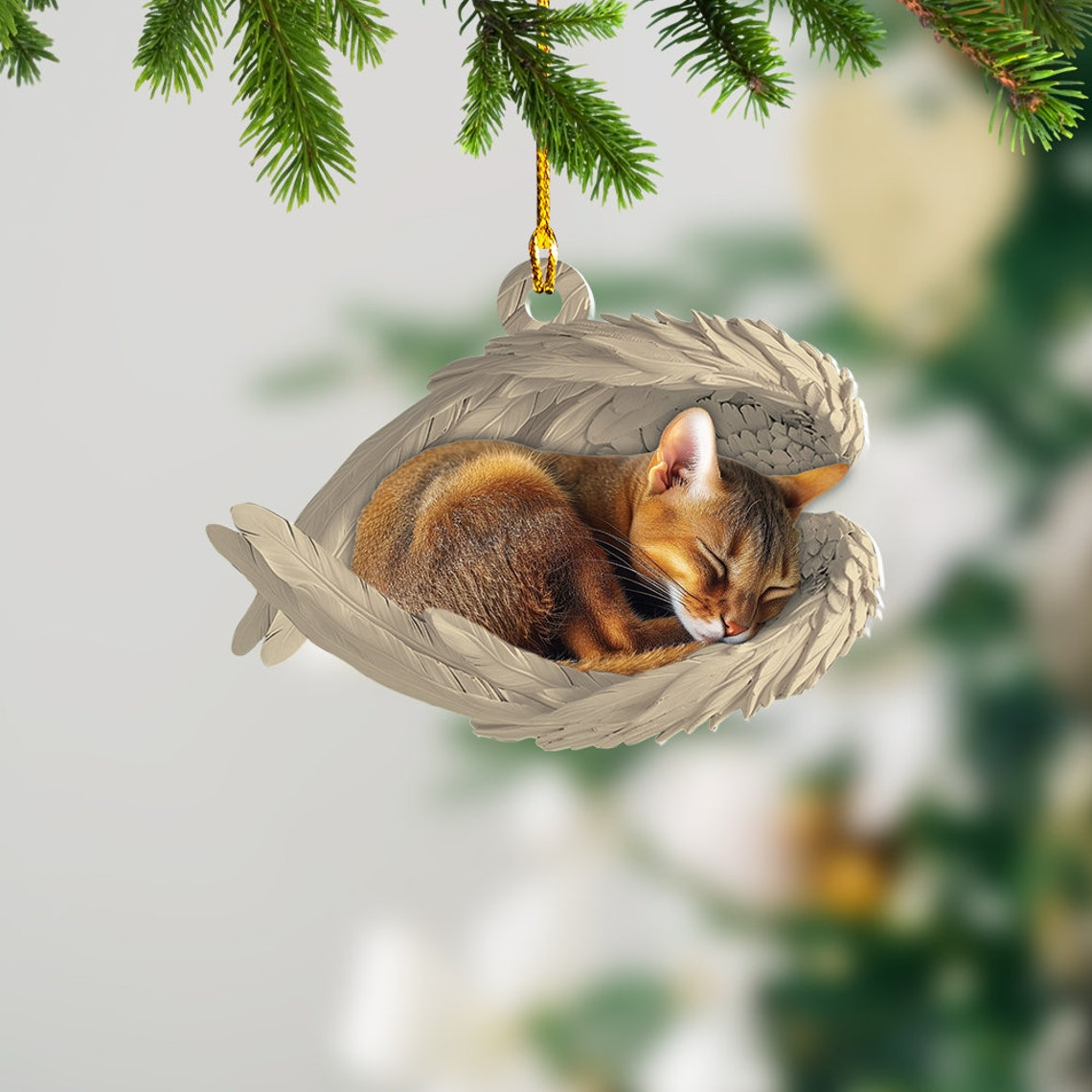 Abyssinian Cat Sleeping Angel Ornament Gift, Cute Cat Angel Hanging Christmas Ornament Gift