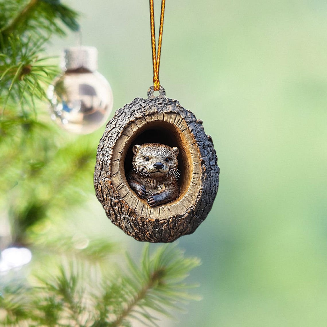 Otter Christmas Ornament Decor Holiday Gift, Otter Rearview Mirror Car Hanging Ornament