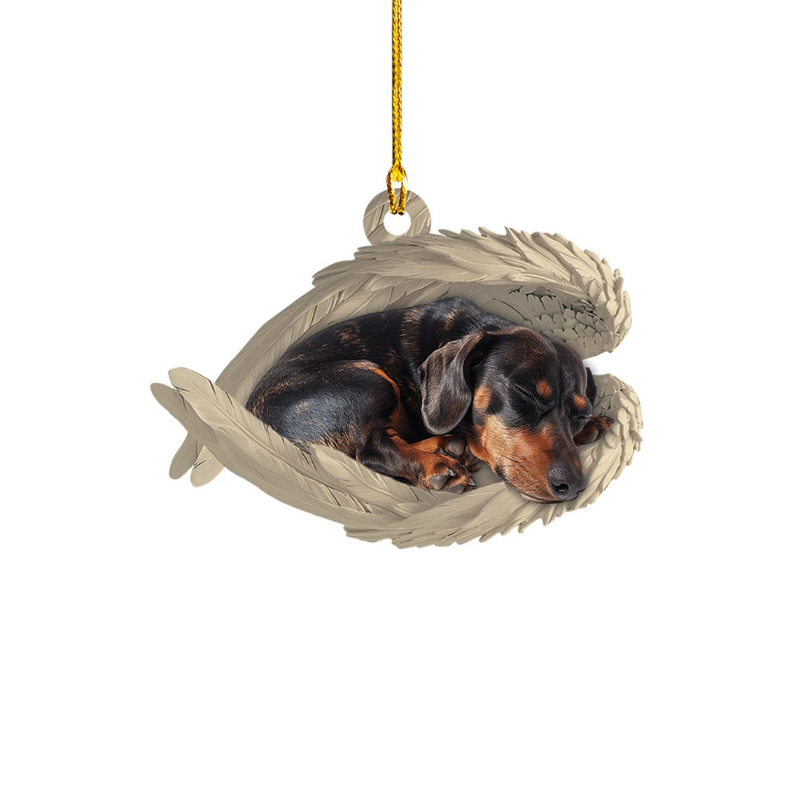 Dachshund Dog Sleeping Angel Wings Ornament, Christmas Dog Hanging Ornament Decor Gift