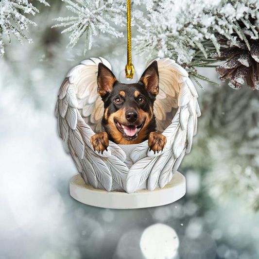 Christmas Australian Kelpie Dog Angel Wings Ornament, Cute Australian Kelpie Dog Flat Christmas Ornament Decor Gift