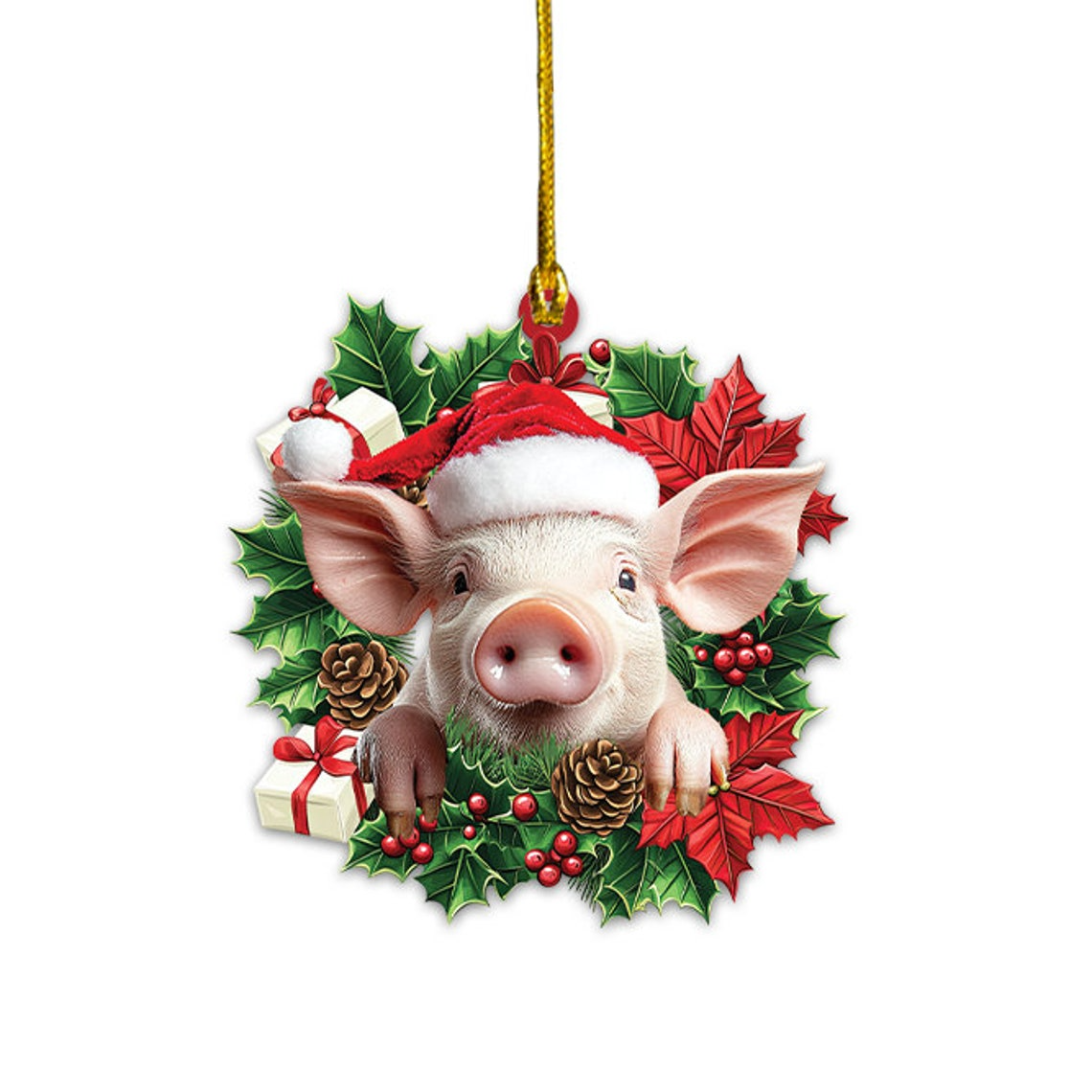 Cute Pig Hanging Christmas Wreath Ornament, Pig Christmas Tree Ornament Decor Gift